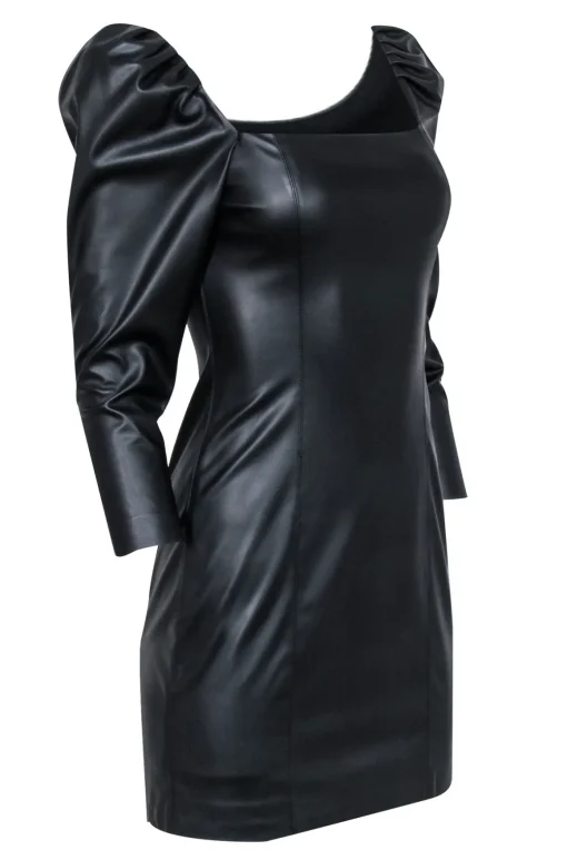 Alice & Olivia - Black Faux Leather Square Neck Mini Dress Sz 4