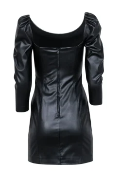 Alice & Olivia - Black Faux Leather Square Neck Mini Dress Sz 4