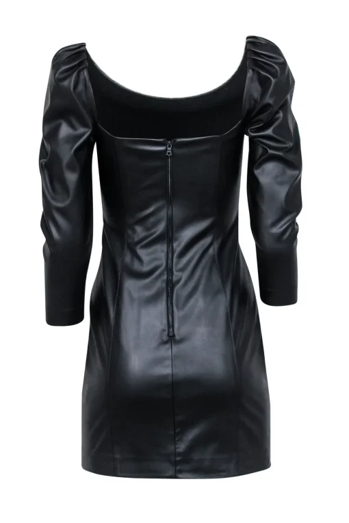 Alice & Olivia - Black Faux Leather Square Neck Mini Dress Sz 4