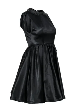 Alice & Olivia - Black Fit & Flare Dress w/ Beaded Peter Pan Collar Sz 0