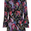 Alice & Olivia - Black Floral Print Romper w/ Front Neck Tie Sz 10