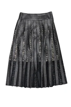 Alice & Olivia - Black Leather & Lace Studded Skirt Sz 0