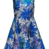 Alice & Olivia - Blue & Silver Metallic Brocade A-Line Dress w/ Open Back Sz 4
