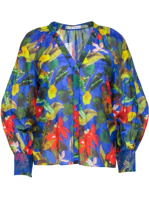 Alice & Olivia - Blue w/ Red & Yellow Floral Print Blouse Sz XS