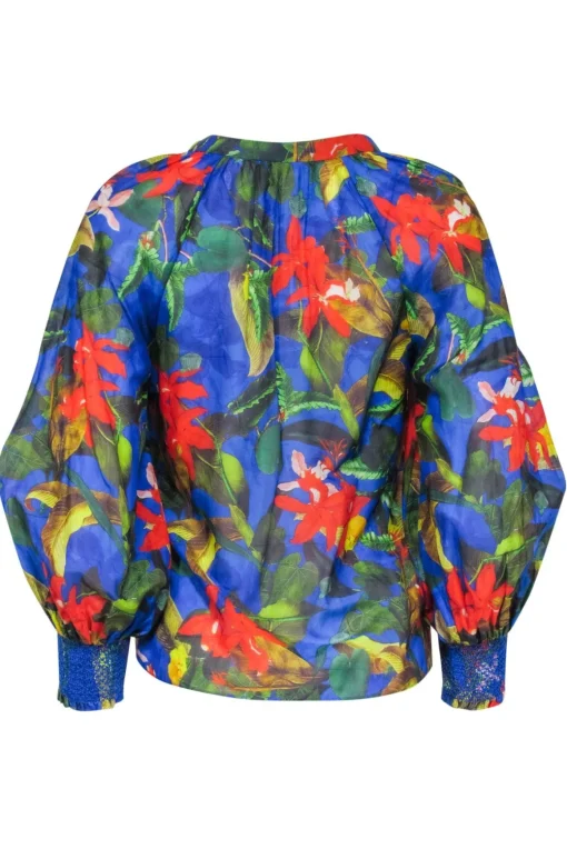 Alice & Olivia - Blue w/ Red & Yellow Floral Print Blouse Sz XS