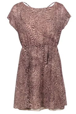 Alice & Olivia - Brown & Beige Patterned Silk Open Back Mini Dress Sz S