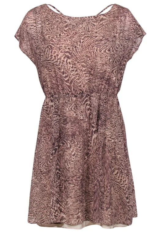 Alice & Olivia - Brown & Beige Patterned Silk Open Back Mini Dress Sz S
