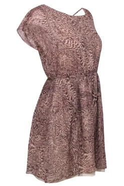 Alice & Olivia - Brown & Beige Patterned Silk Open Back Mini Dress Sz S