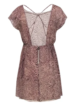 Alice & Olivia - Brown & Beige Patterned Silk Open Back Mini Dress Sz S