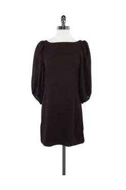 Alice & Olivia - Brown Satin Silk Shift Dress Sz S