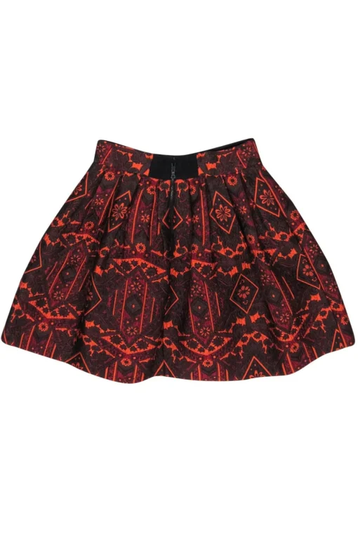 Alice & Olivia - Burgundy & Orange Embroidered Metallic A-Line Skirt Sz 4