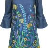 Alice & Olivia - Chambray Mini Dress w/ Floral Embroidery Sz XS