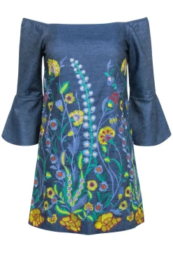 Alice & Olivia - Chambray Mini Dress w/ Floral Embroidery Sz XS