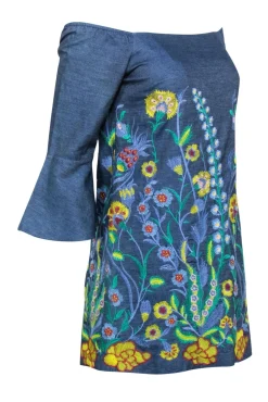 Alice & Olivia - Chambray Mini Dress w/ Floral Embroidery Sz XS