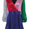 Alice & Olivia - Color Block Sequin Faux Wrap Dress Sz 4