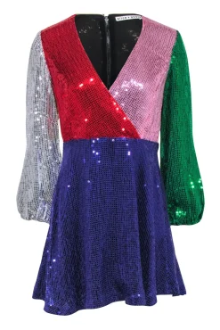 Alice & Olivia - Color Block Sequin Faux Wrap Dress Sz 4