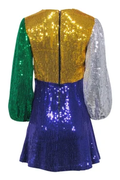 Alice & Olivia - Color Block Sequin Faux Wrap Dress Sz 4