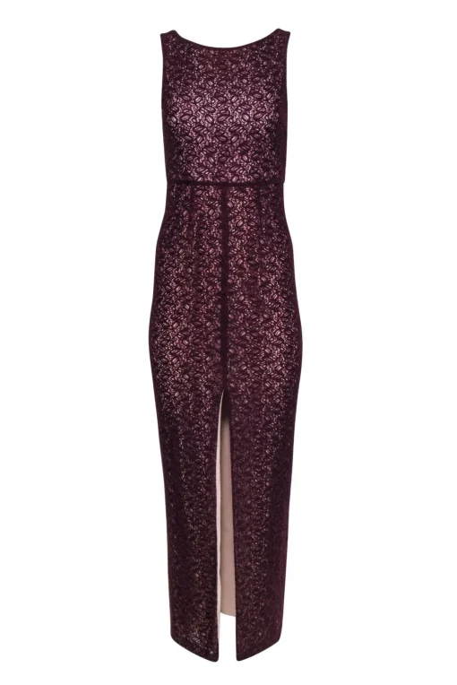 Alice & Olivia - Deep Purple Sleeveless Lace Gown w/ Nude Underlay Sz 2