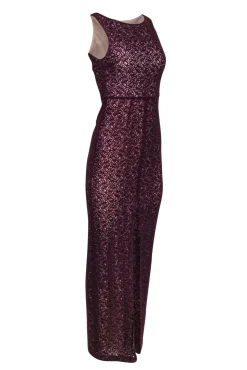 Alice & Olivia - Deep Purple Sleeveless Lace Gown w/ Nude Underlay Sz 2