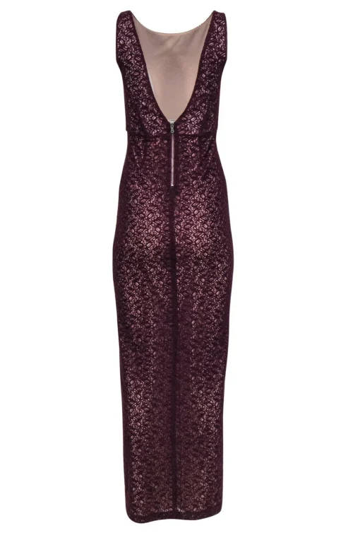 Alice & Olivia - Deep Purple Sleeveless Lace Gown w/ Nude Underlay Sz 2
