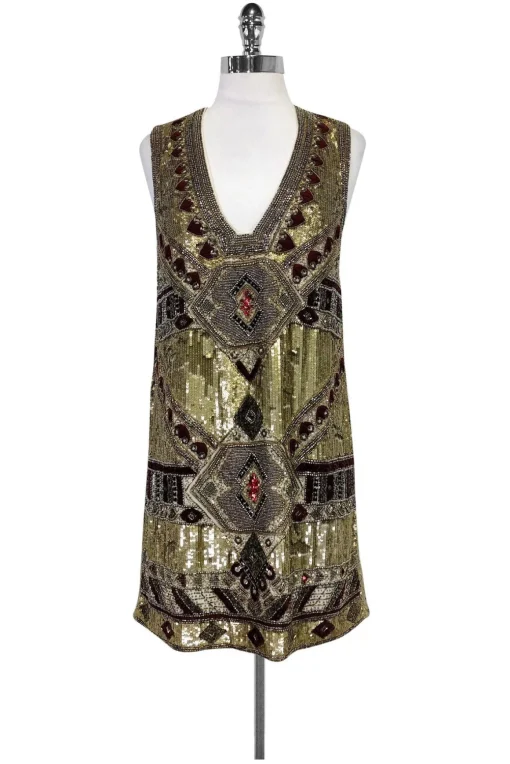 Alice & Olivia - Gold Odell Beaded Dress Sz 2