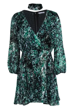 Alice & Olivia - Green & Black Snake Print Dress w/ Matching Choker Sz 6