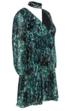 Alice & Olivia - Green & Black Snake Print Dress w/ Matching Choker Sz 6