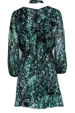 Alice & Olivia - Green & Black Snake Print Dress w/ Matching Choker Sz 6