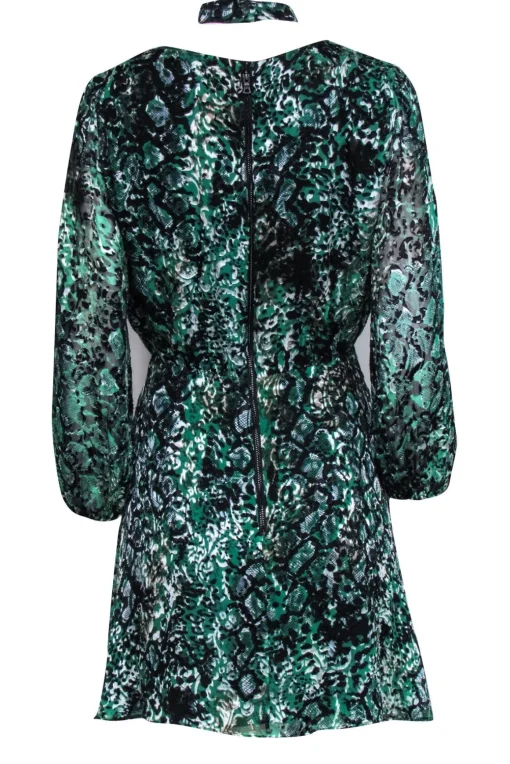Alice & Olivia - Green & Black Snake Print Dress w/ Matching Choker Sz 6