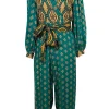 Alice & Olivia - Green & Gold Print Crop Jumpsuit w/ Waist Tie Sash Sz 2