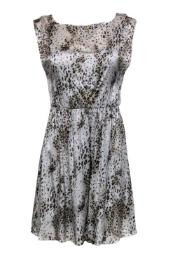 Alice & Olivia - Grey & Brown Print Silk Sleeveless Dress Sz XS