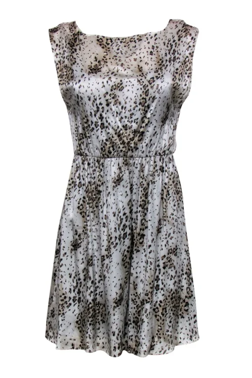Alice & Olivia - Grey & Brown Print Silk Sleeveless Dress Sz XS