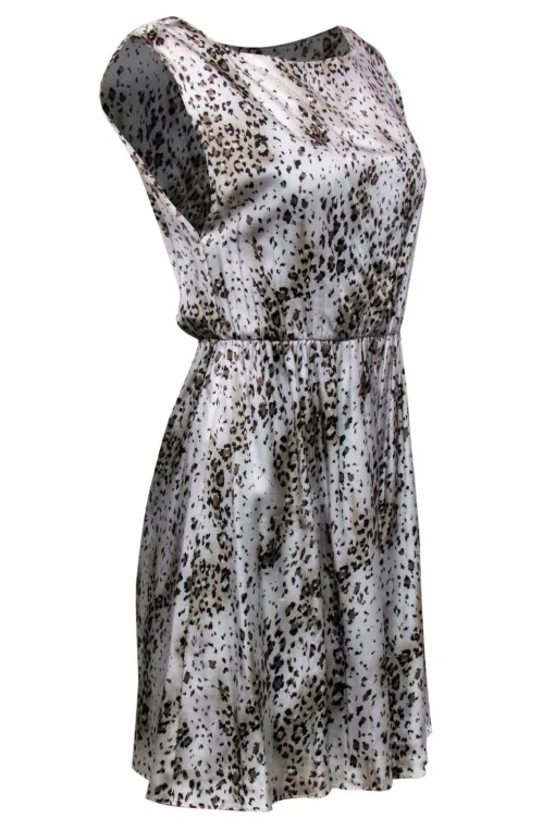 Alice & Olivia - Grey & Brown Print Silk Sleeveless Dress Sz XS