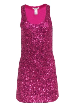 Alice & Olivia - Hot Pink Sequin Scoop Neck Sleeveless Mini Dress Sz XS