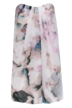 Alice & Olivia - Ivory & Multi Water Color Print Strapless Silk Dress Sz 2