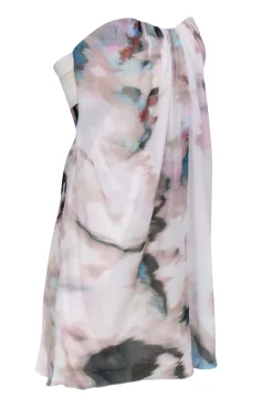 Alice & Olivia - Ivory & Multi Water Color Print Strapless Silk Dress Sz 2
