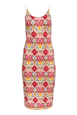 Alice & Olivia - Ivory w/ Multicolor Vintage Print Midi Dress Sz 4
