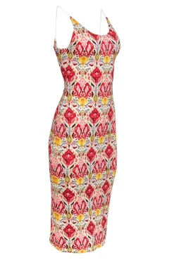 Alice & Olivia - Ivory w/ Multicolor Vintage Print Midi Dress Sz 4
