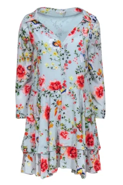 Alice & Olivia - Light Blue Floral Print Silk Mini Dress Sz 4
