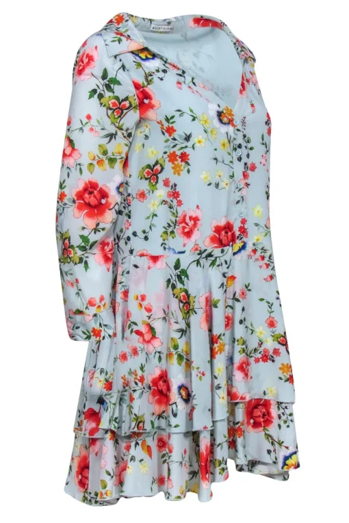 Alice & Olivia - Light Blue Floral Print Silk Mini Dress Sz 4