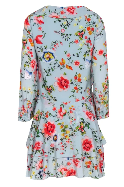 Alice & Olivia - Light Blue Floral Print Silk Mini Dress Sz 4