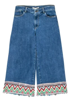 Alice & Olivia - Medium Wash Cropped Jeans w/ Pom Pom Trim Sz 27