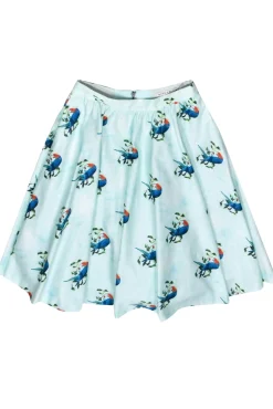 Alice & Olivia - Mint Green & Blue Bird Print Flare Skirt Sz 6
