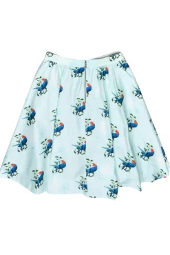 Alice & Olivia - Mint Green & Blue Bird Print Flare Skirt Sz 6