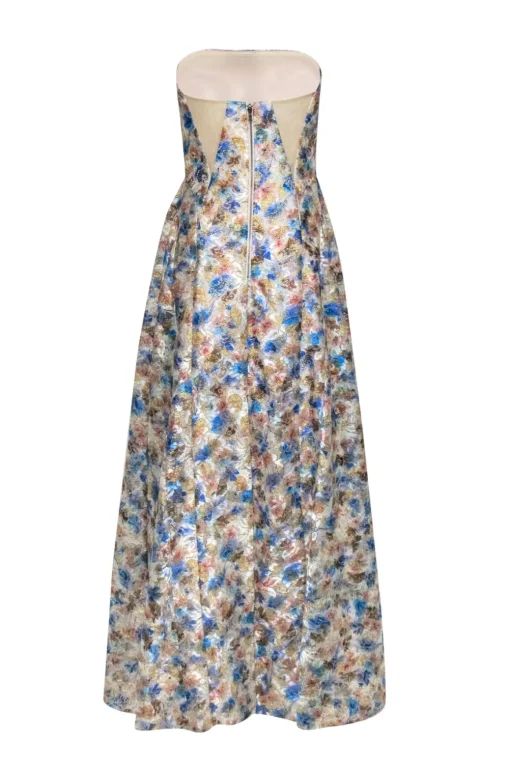 Alice & Olivia - Multicolor Metallic Floral Lace Strapless Gown Sz 6