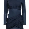 Alice & Olivia - Navy Ruched Draped Bodycon Dress Sz S