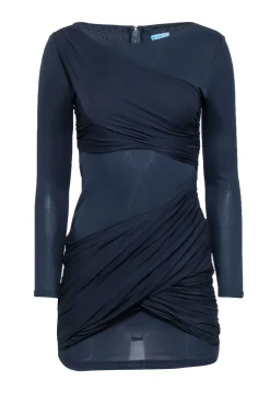 Alice & Olivia - Navy Ruched Draped Bodycon Dress Sz S