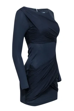 Alice & Olivia - Navy Ruched Draped Bodycon Dress Sz S