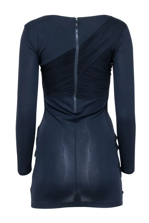 Alice & Olivia - Navy Ruched Draped Bodycon Dress Sz S