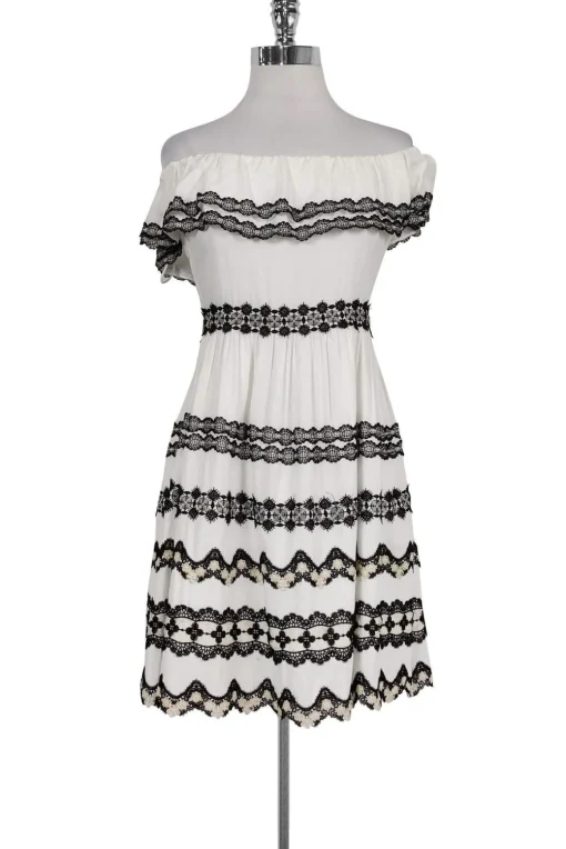 Alice & Olivia - Off-the-Shoulder White Embroidered Dress Sz 2